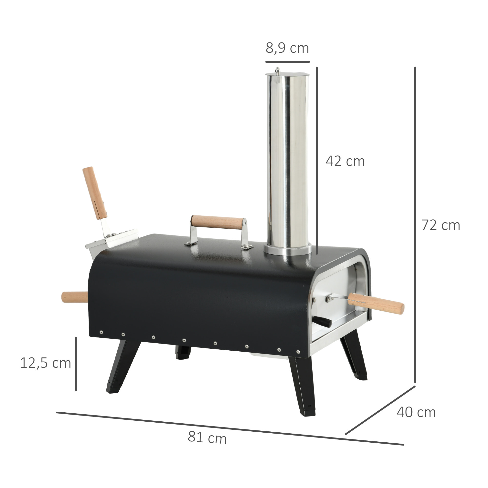 Four à pizza extérieur feu de bois - pelle à pizza, pierre réfractaire Ø 30 cm inclus