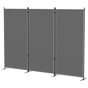 Paravent 260x180cm séparateur de pièce brise vue autoportant métal polyester gris