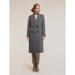Motivi - Cappotto doppiopetto in misto lana con decorazioni - Grigio