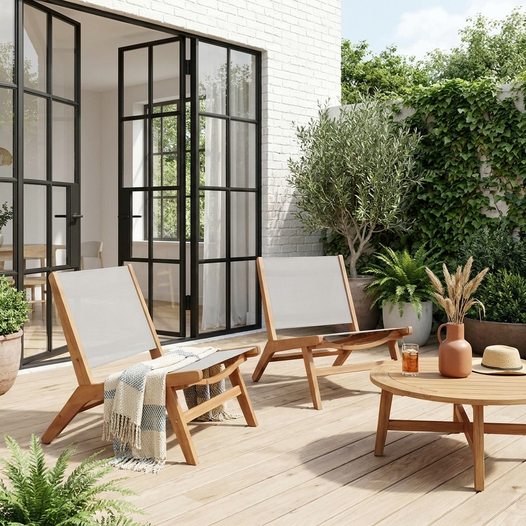 Fauteuil relax bois d'acacia et textilène (lot de 2) MADERA