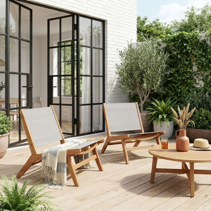 Fauteuil relax bois d'acacia et textilène (lot de 2) MADERA