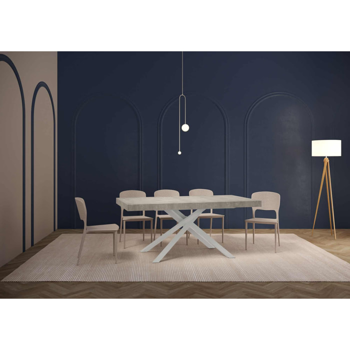 Table extensible 80x160/244 cm Karida gris béton pieds blanc