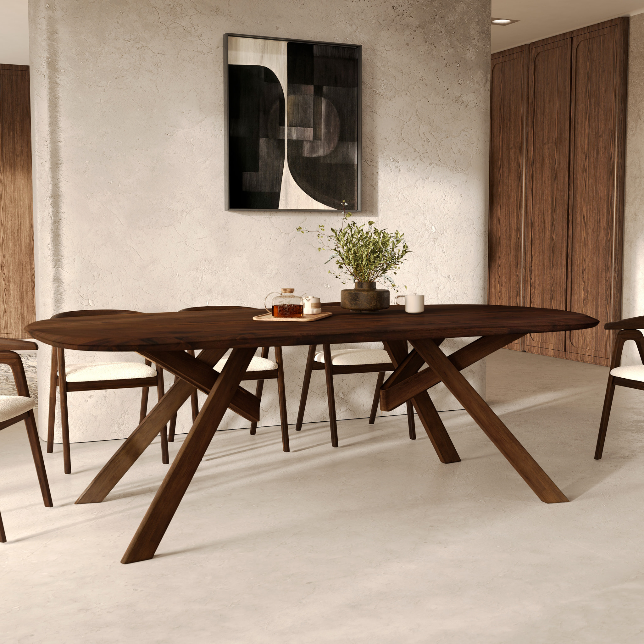 Table rectangulaire en bois d'hévéa massif foncé 8 personnes - Merlin