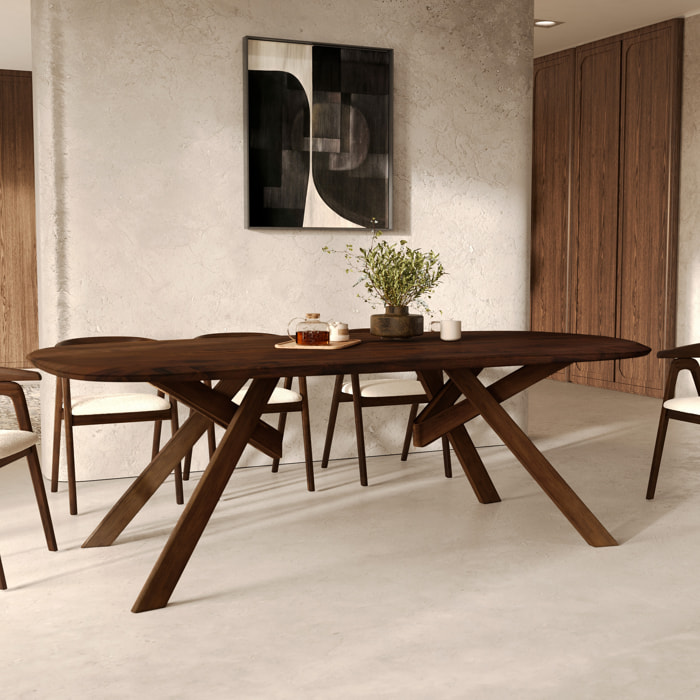 Table rectangulaire en bois d'hévéa massif foncé 8 personnes - Merlin