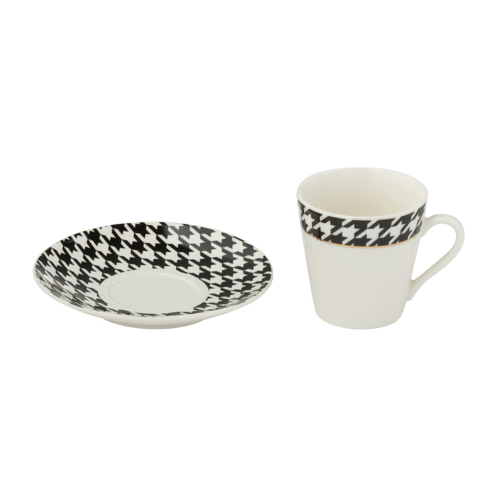 J-Line tasse + sous-tasse Pied-Poule - porcelaine - blanc - boite de 4