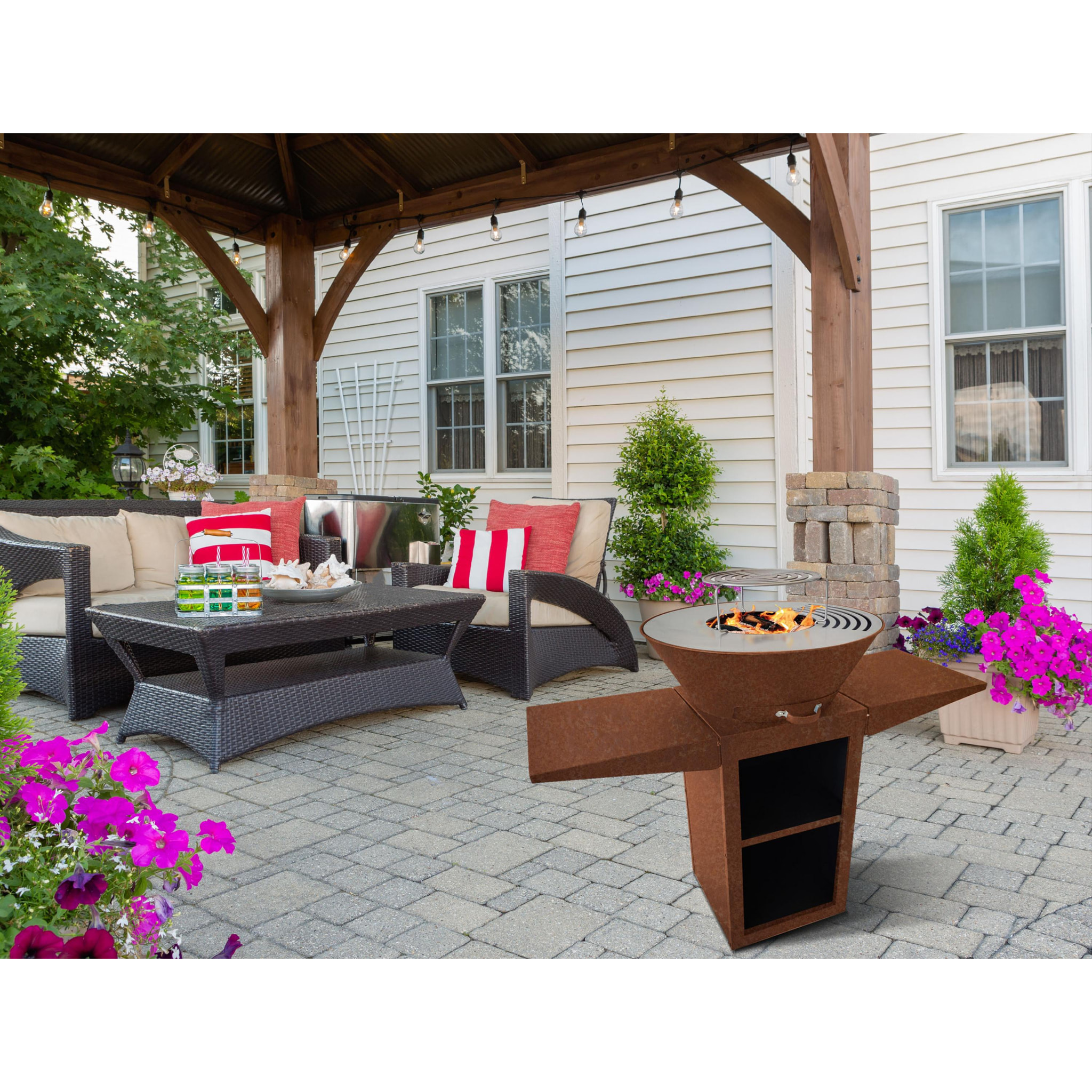 Barbecue avec plaque ronde, grill et support