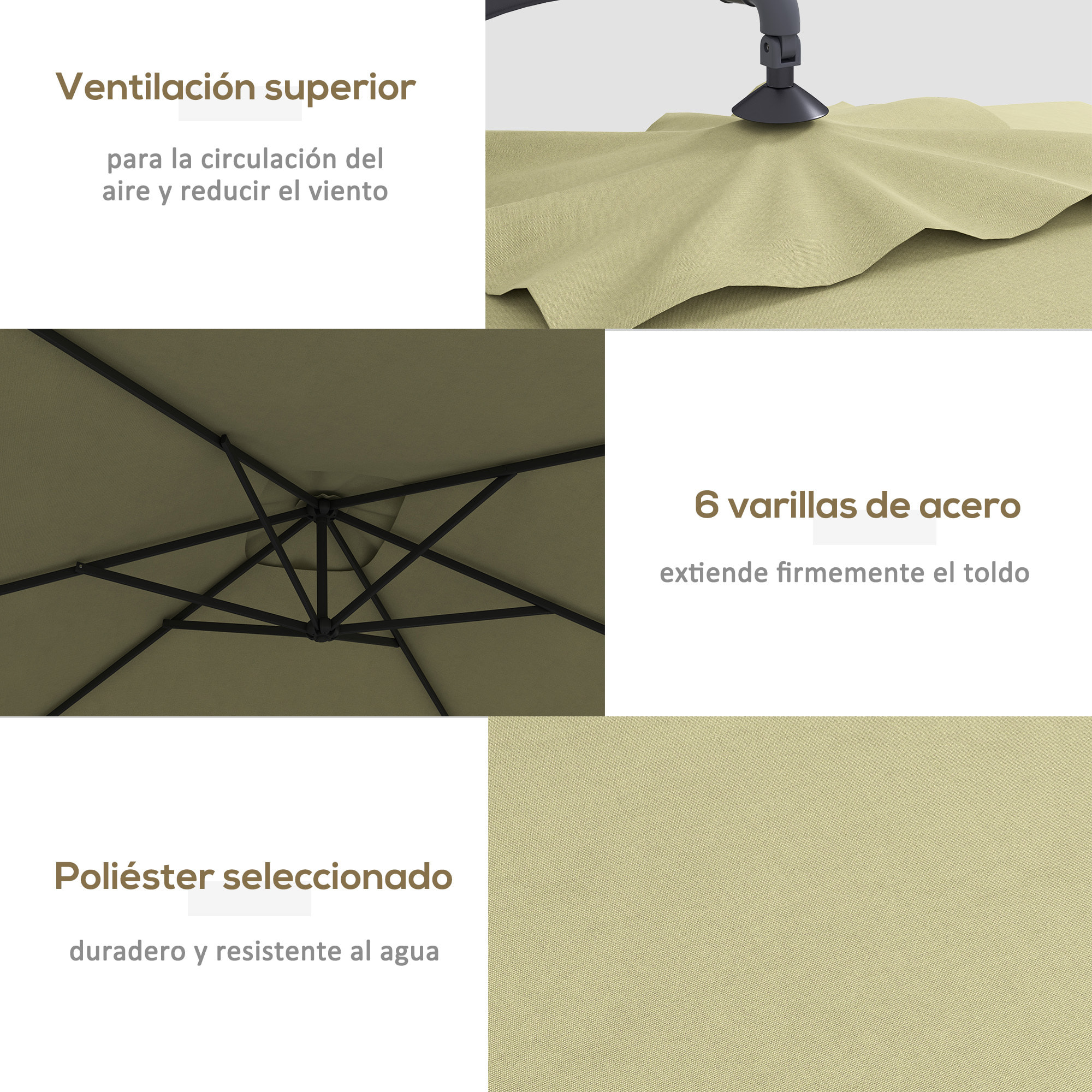 Parasol Excéntrico 294x193 cm Sombrilla de Jardín con Base Cruzada y Manivela Impermeable Protección UV Sombrilla para Terraza Patio Beige