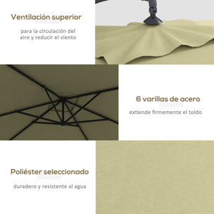 Parasol Excéntrico 294x193 cm Sombrilla de Jardín con Base Cruzada y Manivela Impermeable Protección UV Sombrilla para Terraza Patio Beige