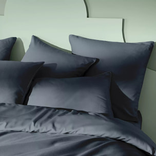 Taie d'oreiller satin de coton motif jacquard bleu Vibrato bleu nuit