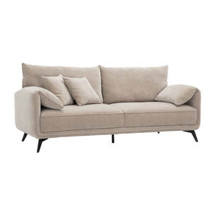 Canapé design 3 places en tissu effet velours taupe et métal noir TANTOR