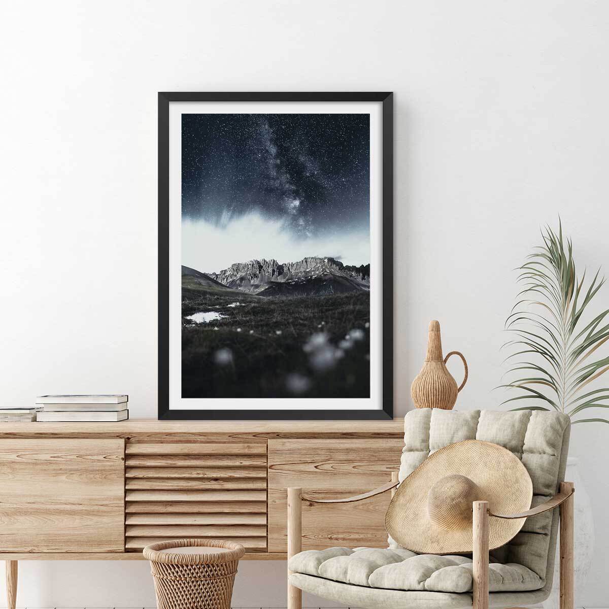 Affiche paysage la tête dans les etoiles Affiche sous cadre noir