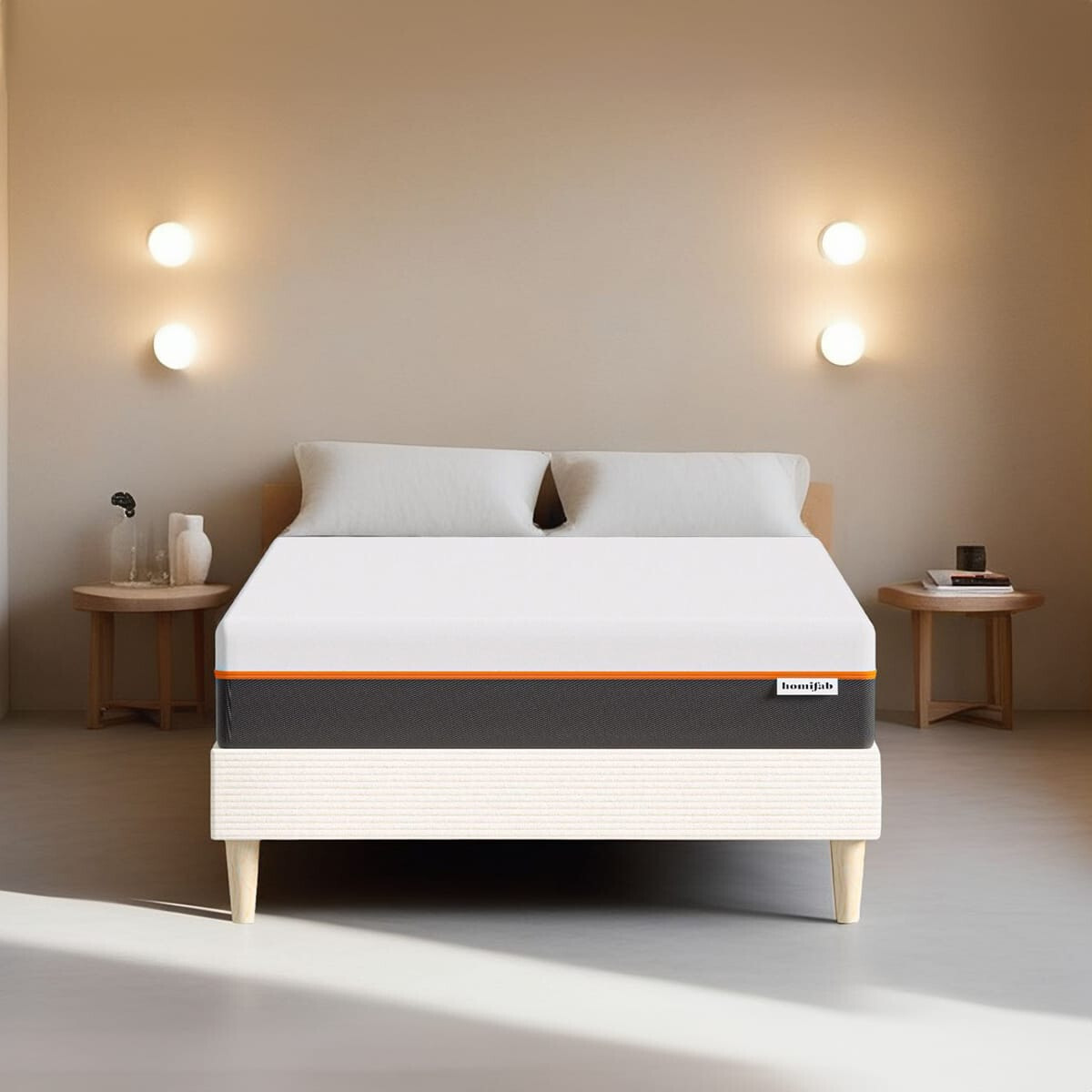 Lit en velours côtelé + Matelas mousse gel mémoire de forme - DINA & DUAL CONFORT