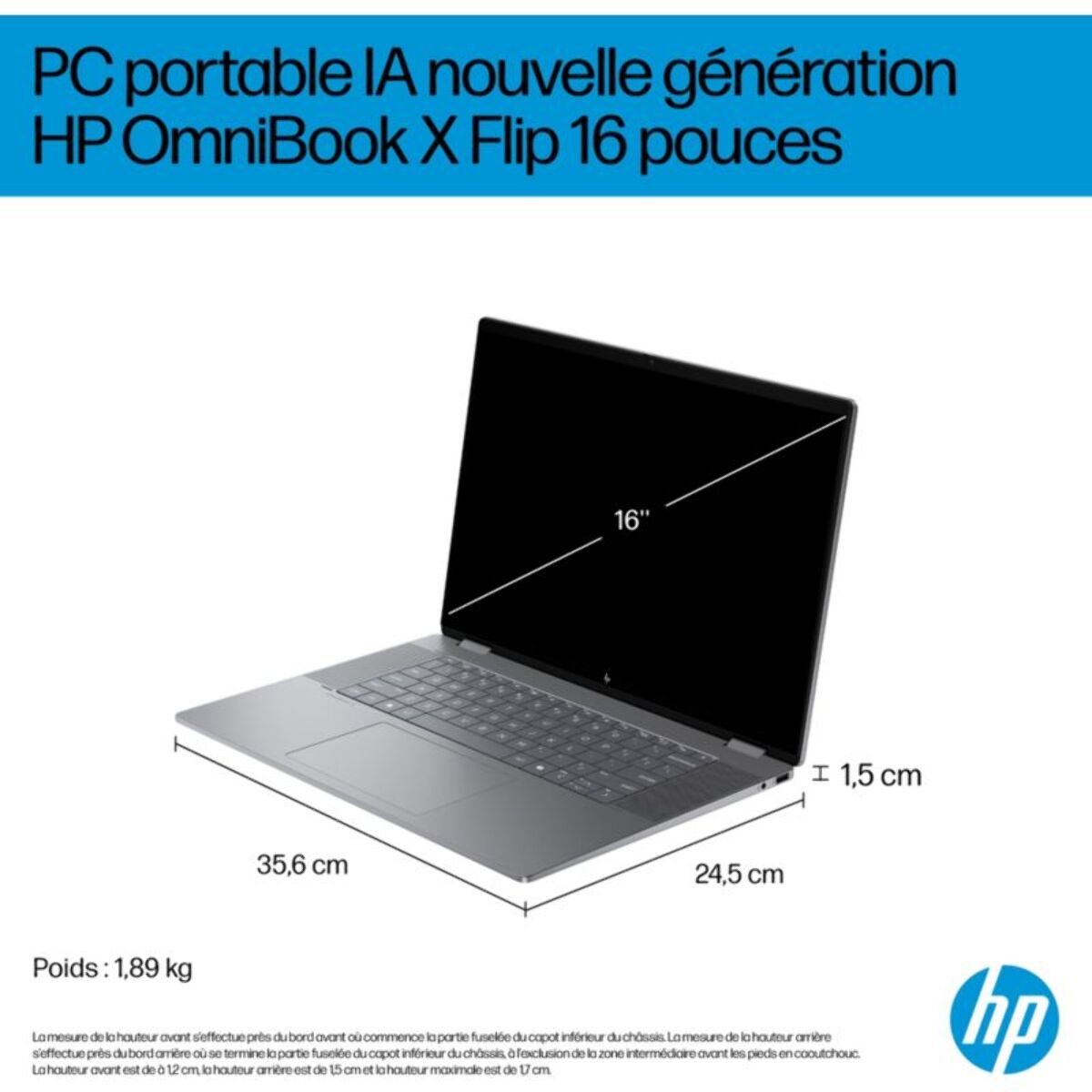Ordinateur portable HP OmniBook X Flip ar0003nf 16 pouces OLED AMD Ryzen AI 7 350 24 Go RAM LPDDR5x SSD 512 Go Copilot+PC