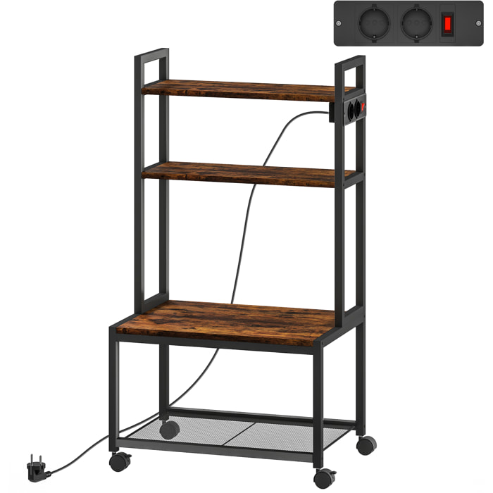 Support d'imprimante meuble photocopieur 2 prises secteur intégrées roulettes 4 étagères