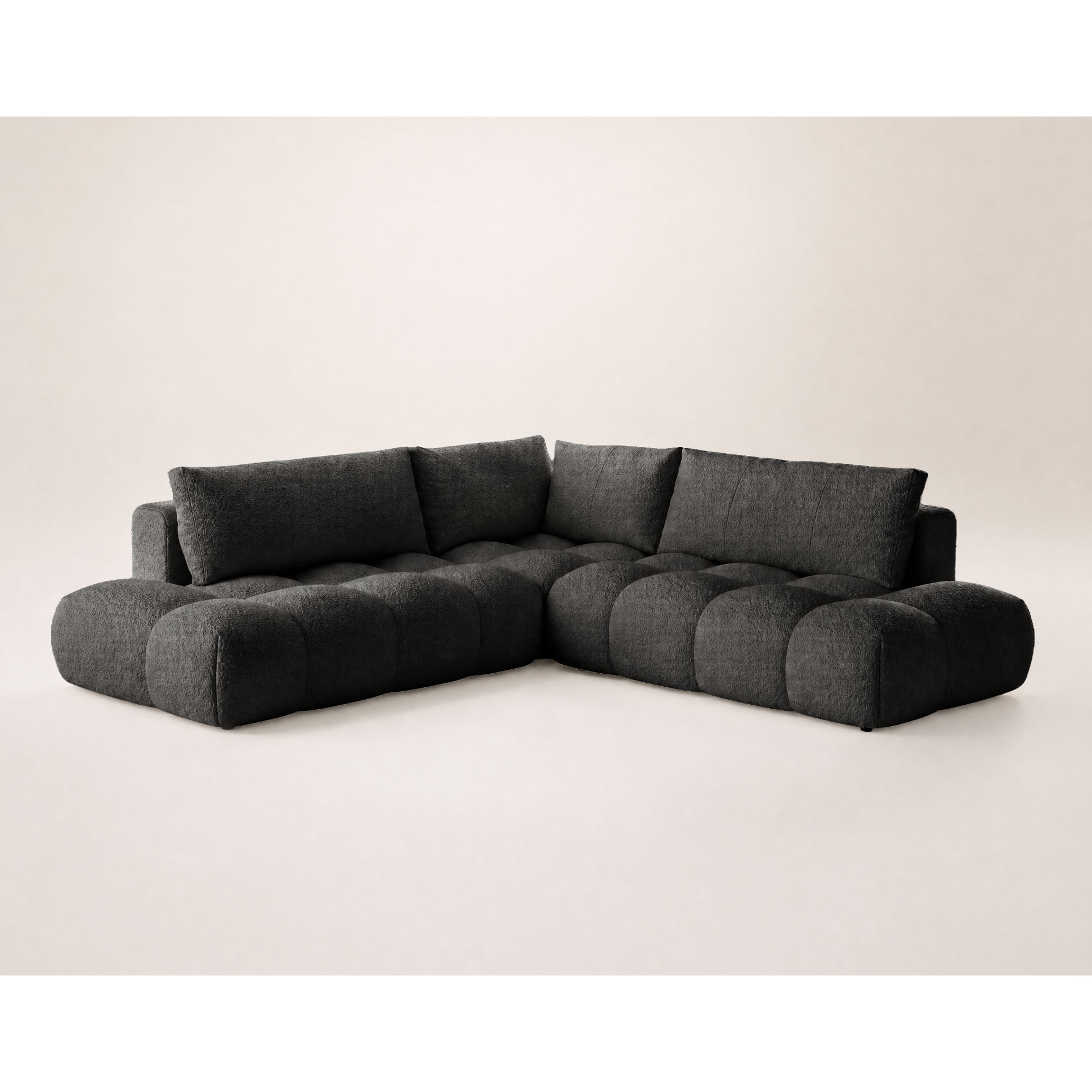 Yulin - Canapé d'angle L 5 places convertible avec coffre en tissu bouclette - Noir