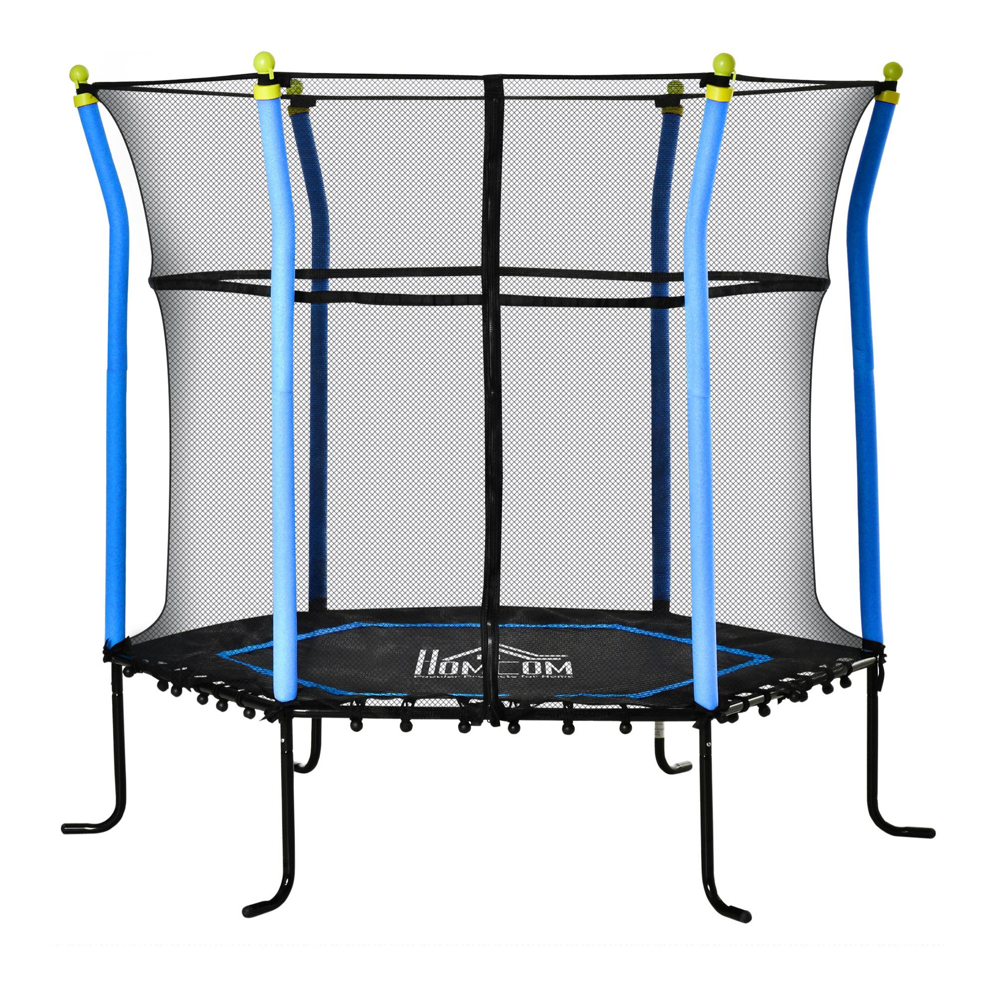 Cama Elástica Infantil de Jardín Trampolín para Niños de +3 Años con Superficie de Salto Ø120 cm Red de Seguridad Acero para Interior Exterior Ø160x163 cm Negro y Azul