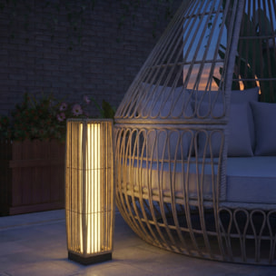 Linterna de Jardín de Ratán, Farola Solar Exterior con Luces LED Encendido y Apagado Automático, Impermeable, IP44, Lámpara de pie para Terraza, Balcón, Patio, 19x19x68 cm, Arena