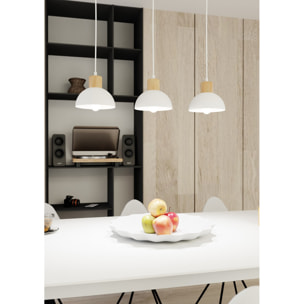 Lampada a sospensione Seco in acciaio bianco opaco e legno