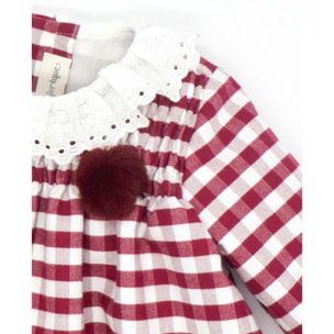 Vestido a cuadros con pompón granate