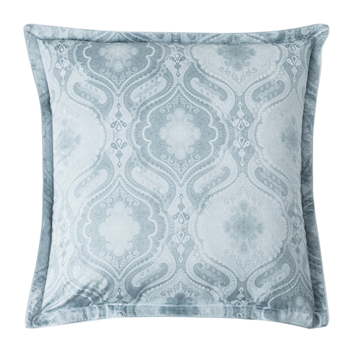 Taie d'oreiller imprimée en satin de coton bio, SHALIMAR, Bleu baltique