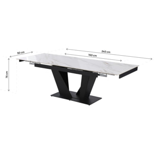 Table à manger extensible en céramique - 160/240 cm - 6 à 10 personnes "Nova" - Blanc marbré gold