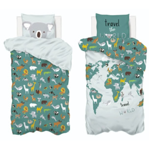 Parure de lit enfant "Carte du monde" - coton 140x200 cm