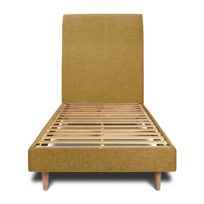 Lit avec tête de lit tapissée tissu et sommier kit Ep14