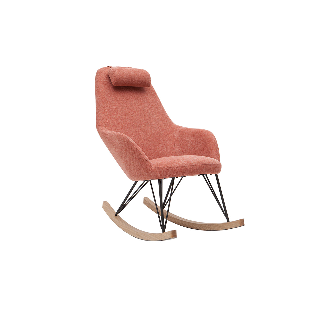 Rocking chair scandinave en tissu effet velours texturé terracotta, métal noir et bois clair JHENE