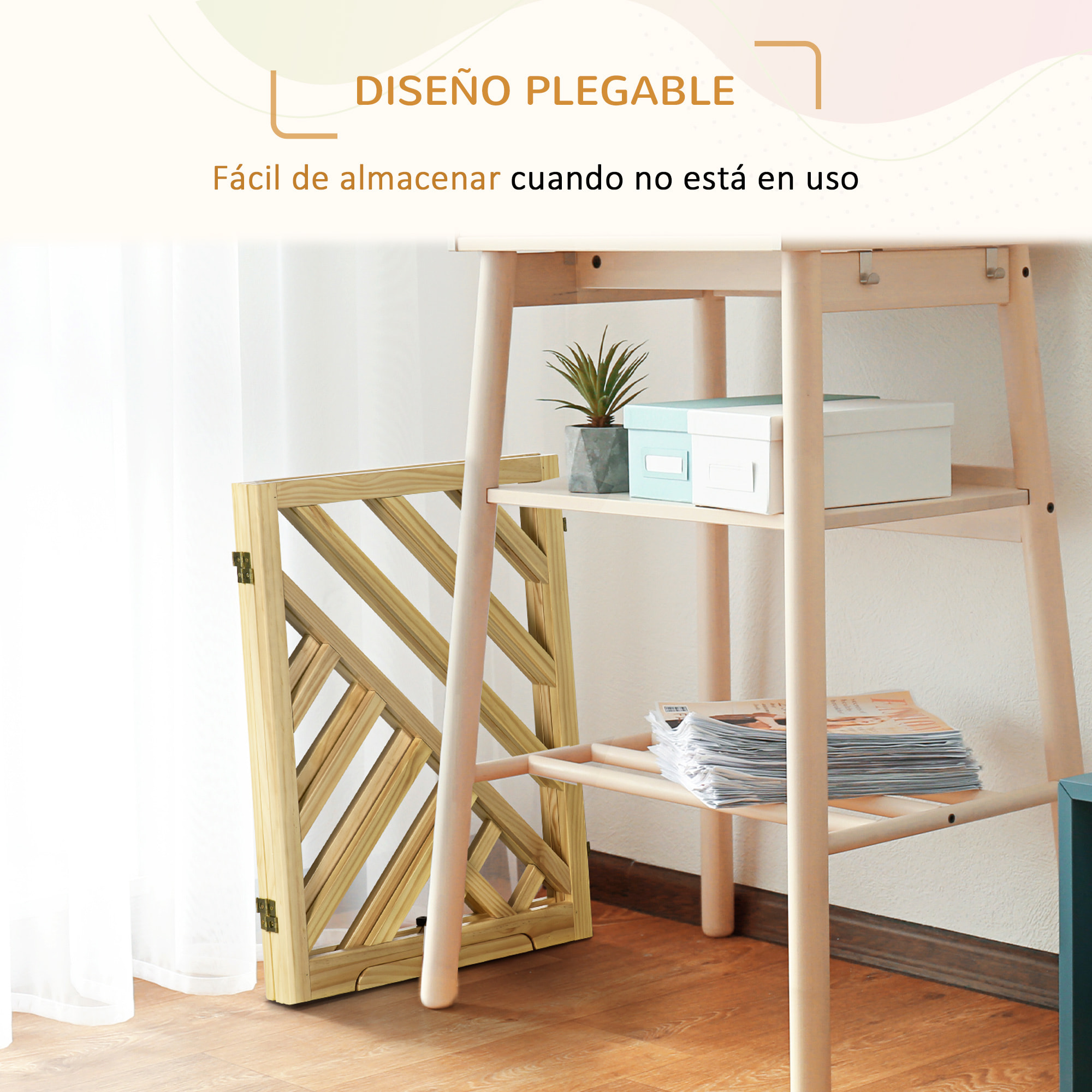 Barrera de Seguridad Plegable para Perros de 3 Paneles 181x35x76 cm Natural