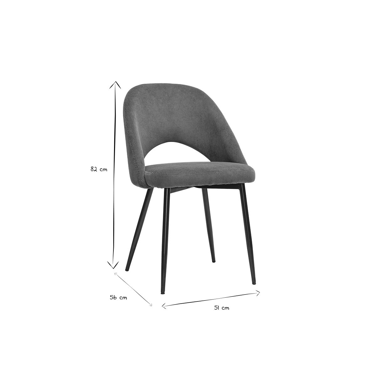 Chaises vintage en tissu velours côtelé vert kaki et métal noir (lot de 2) COSETTE