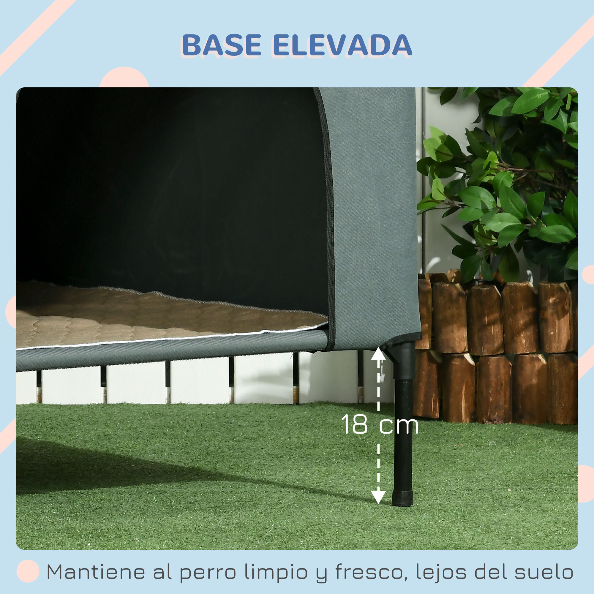 Caseta para Perros con Cubierta Exterior 130x85x95 cm Cama Elevada para Mascotas con Cojín y Ventanas de Malla Enrollable para Perros Grandes Gris