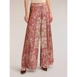Motivi - Pantaloni palazzo in raso con stampa - Rosa