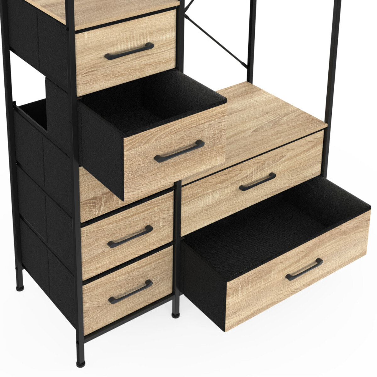 Dressing Iris penderie et 7 tiroirs bois et noir