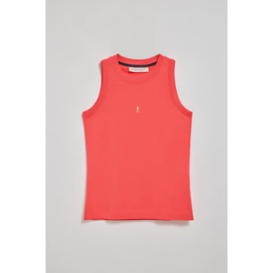 Maglietta basic corallo smanicata a girocollo con logo Rigby Go ricamato