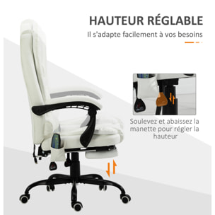 Vinsetto Fauteuil de bureau direction massant hauteur réglable dossier inclinable repose-pied + coussin lombaires intégrés revêtement synthétique bleu