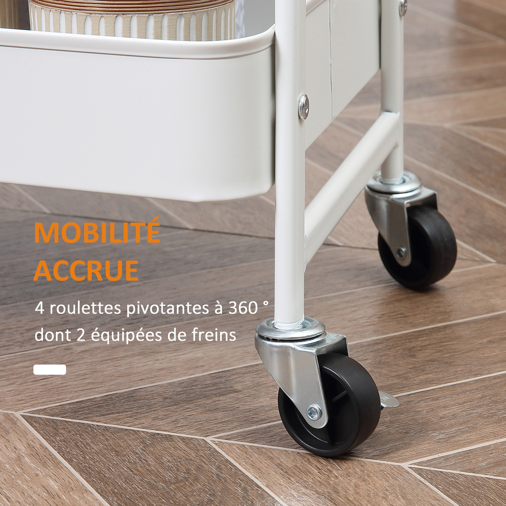 Desserte de cuisine chariot de service design industriel 3 étagères plateau amovible aspect bois clair acier blanc