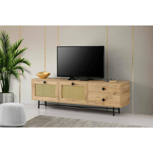 Mobile porta TV Dmarchin, Credenza da soggiorno, Armadio basso per TV, Base parete attrezzata, 180x40h60 cm, Quercia e Nero