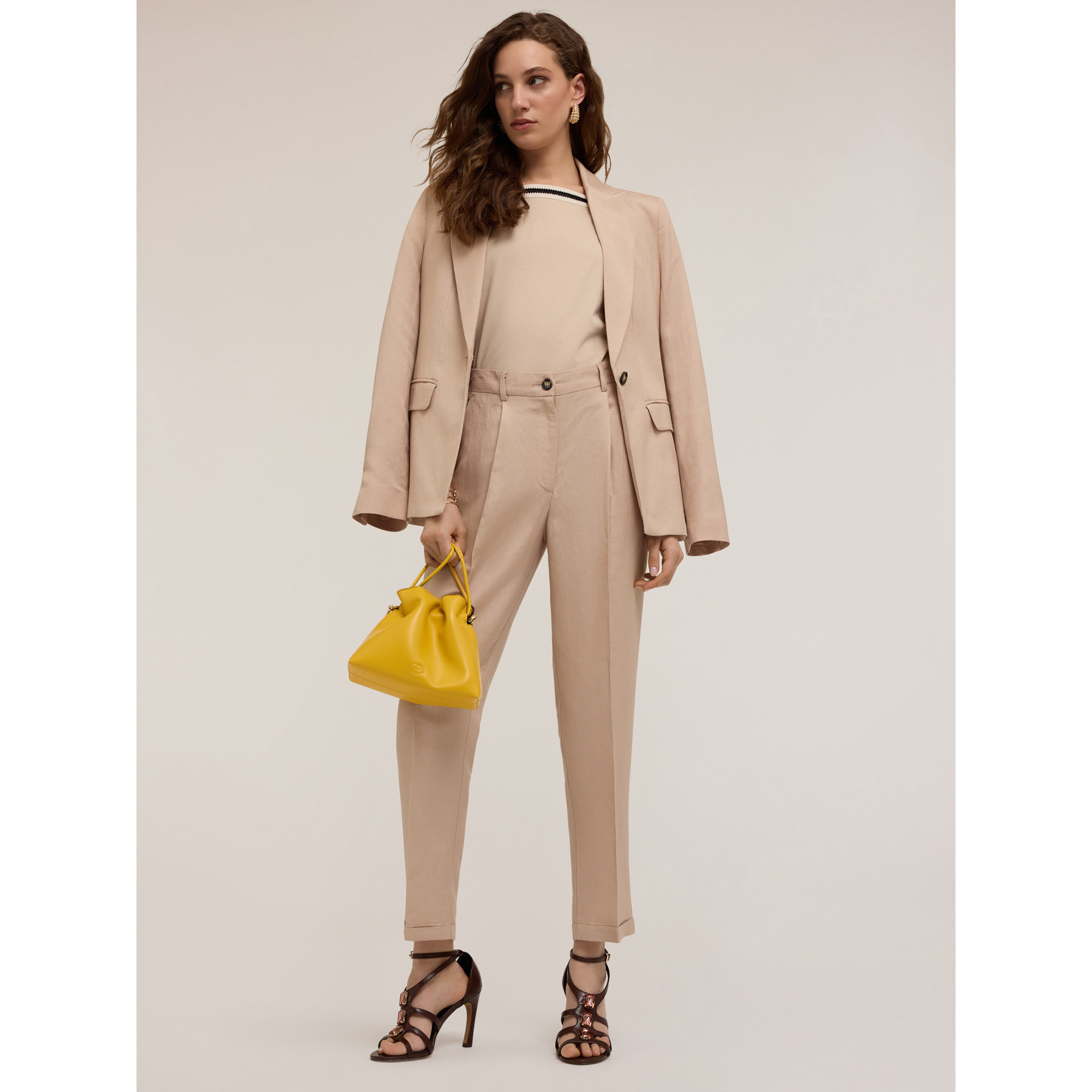 Motivi - Pantaloni regular in lino viscosa - Beige