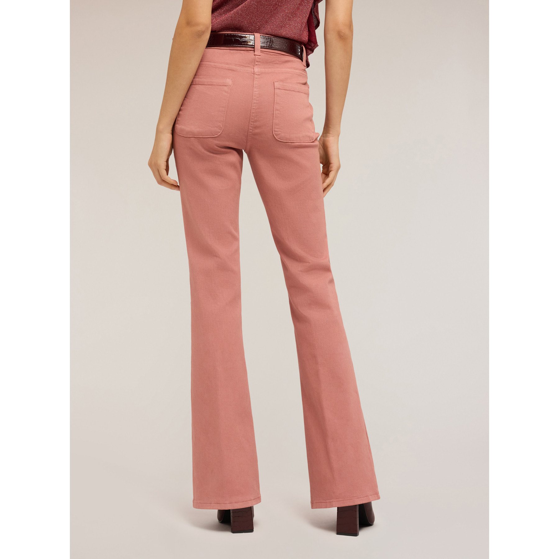 Motivi - Pantalones acampanados de sarga de algodón - Rosa cipria