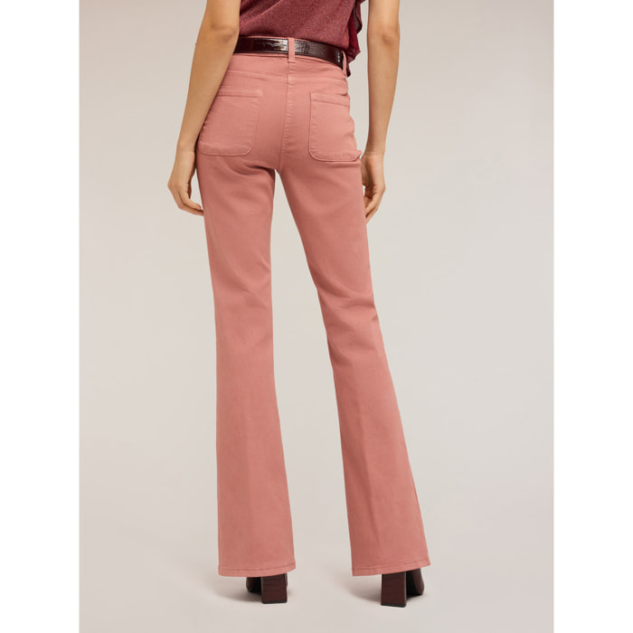 Motivi - Pantalones acampanados de sarga de algodón - Rosa cipria