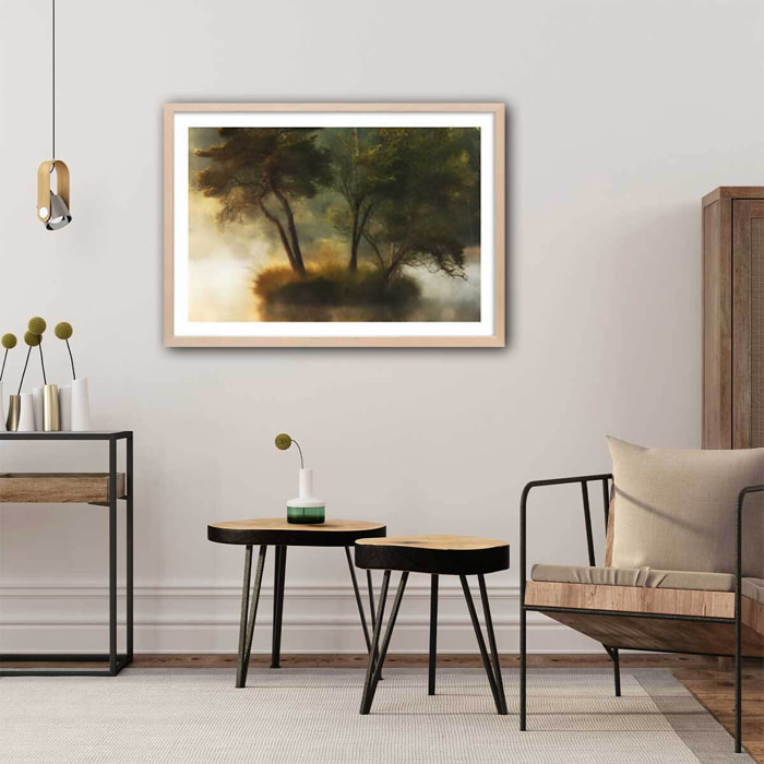 Affiche Ilôt et lac en automne Affiche + cadre en bois - Chêne