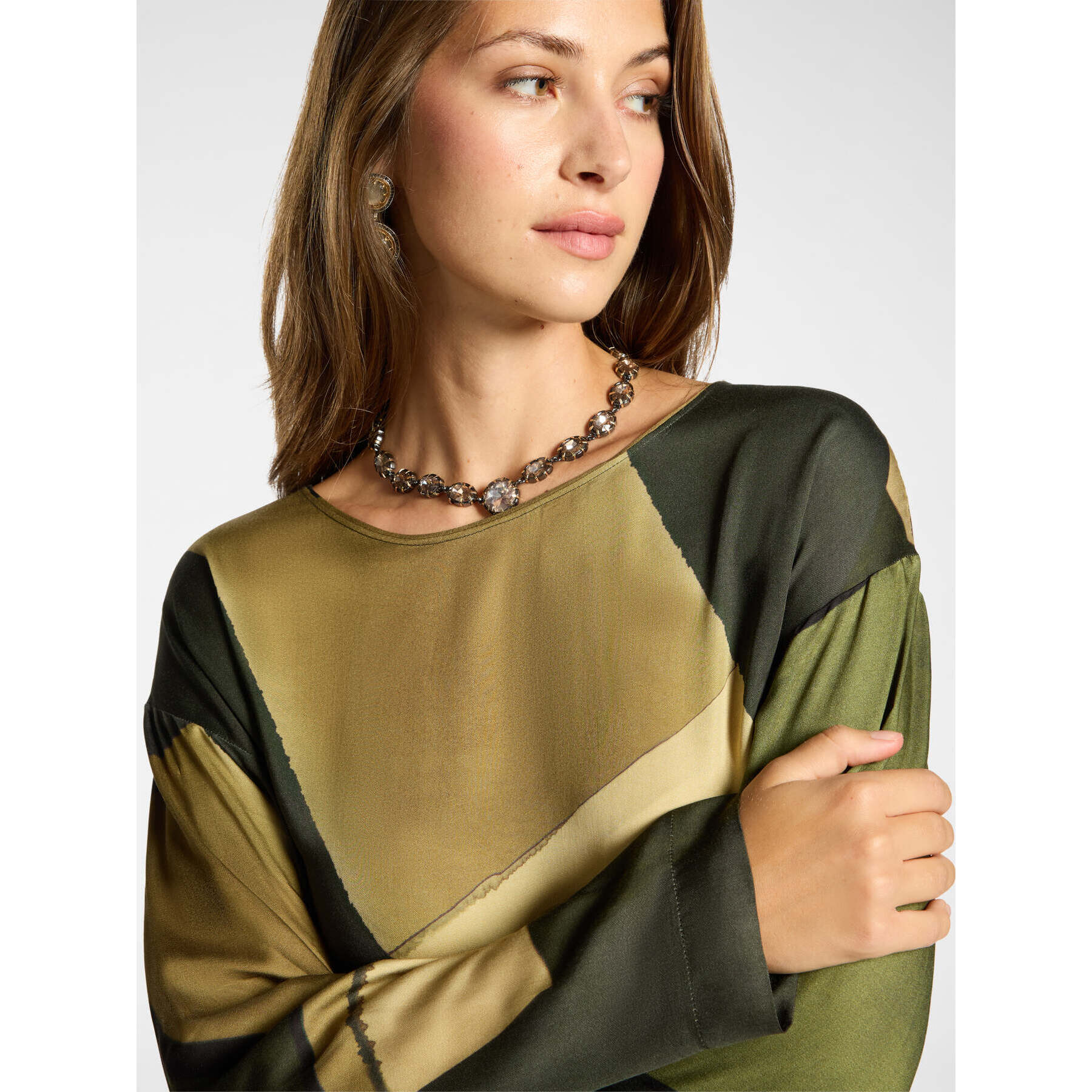 Elena Mirò - Blusa in raso stampato - Verde militare