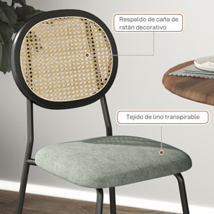 Pack de 2 Sillas de Comedor Sillas de Cocina con Respaldo de Ratán Sintético y Marco de Acero para Salón 44x54x87 cm Verde Oscuro y Negro
