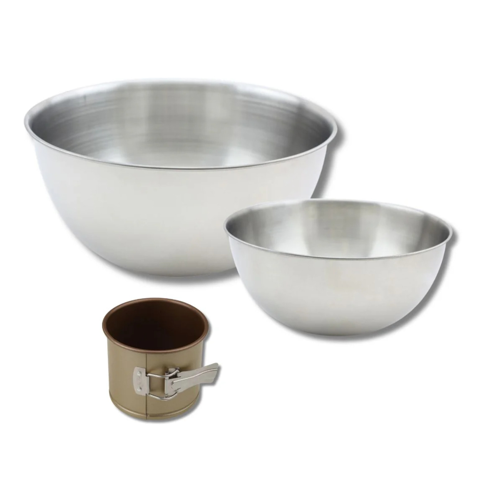 Ensemble avec 1 Petit moule à panettone, 1 spatule Zenker et 2 bols à mixer en inox Fackelmann