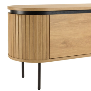 ETHAN - Meuble TV arrondi couleur naturelle 3 portes