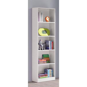 Libreria Pomona, Mobile portalibri alta a 5 ripiani, Scaffale da ufficio o cameretta, Scaffale moderno con scomparti, cm 52x25h80, Bianco