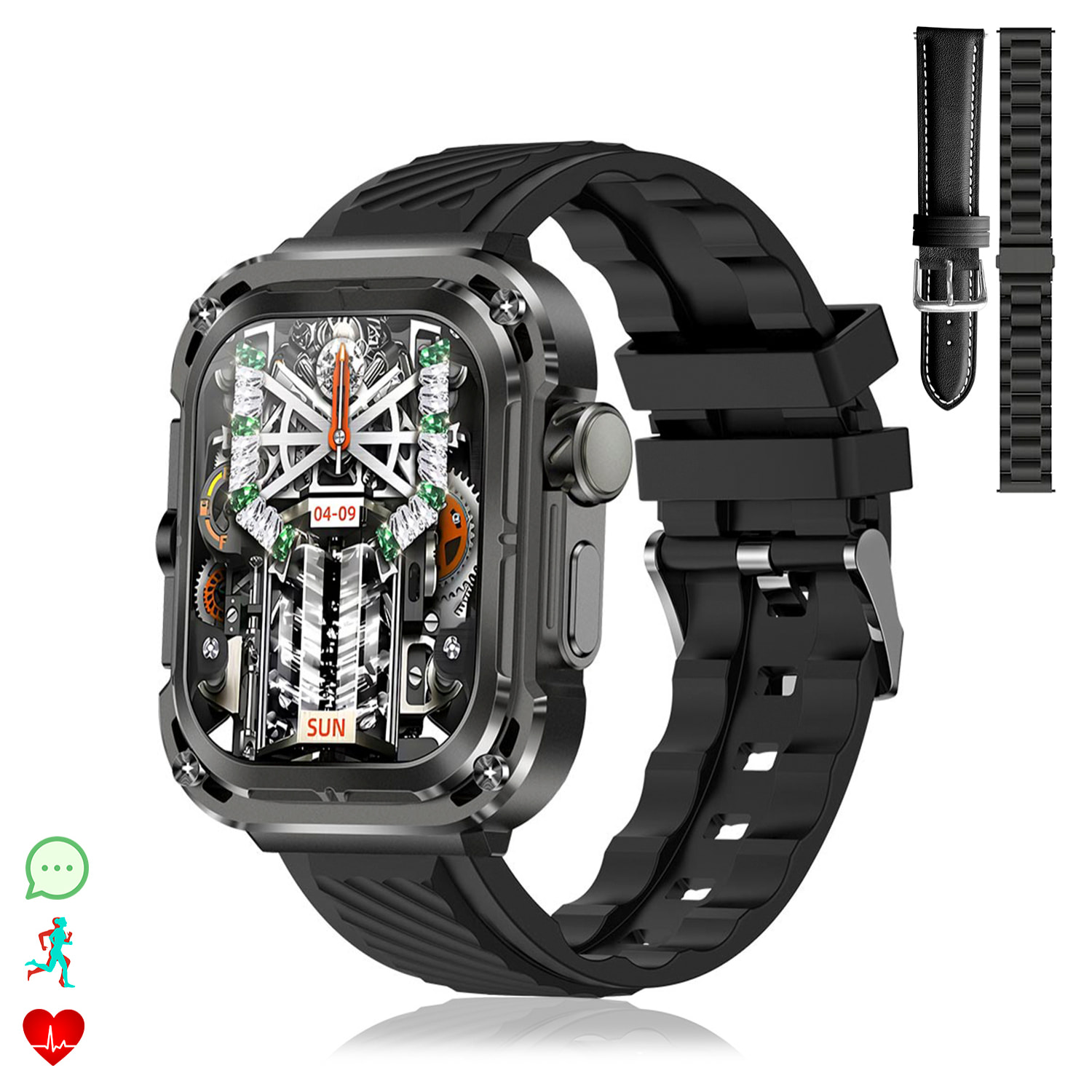 Smartwatch Z85 Max con schermo da 2", triplo cinturino. Monitor sanitari, ECG, pressione sanguigna. Modalità sport, chiamate BT.