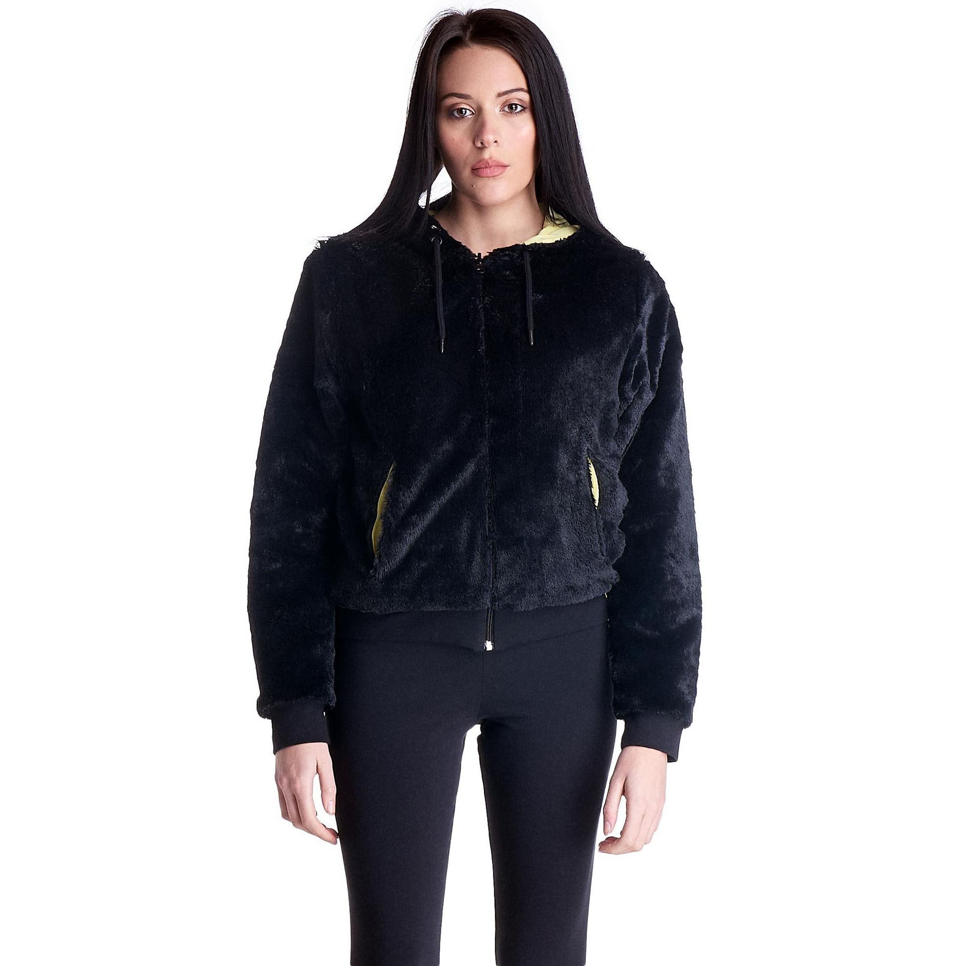 Chaqueta básica de sherpa con capucha para mujer