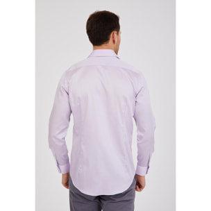 Camicia Uomo 1 Bottone Francese Slim Satin Unito Lilla