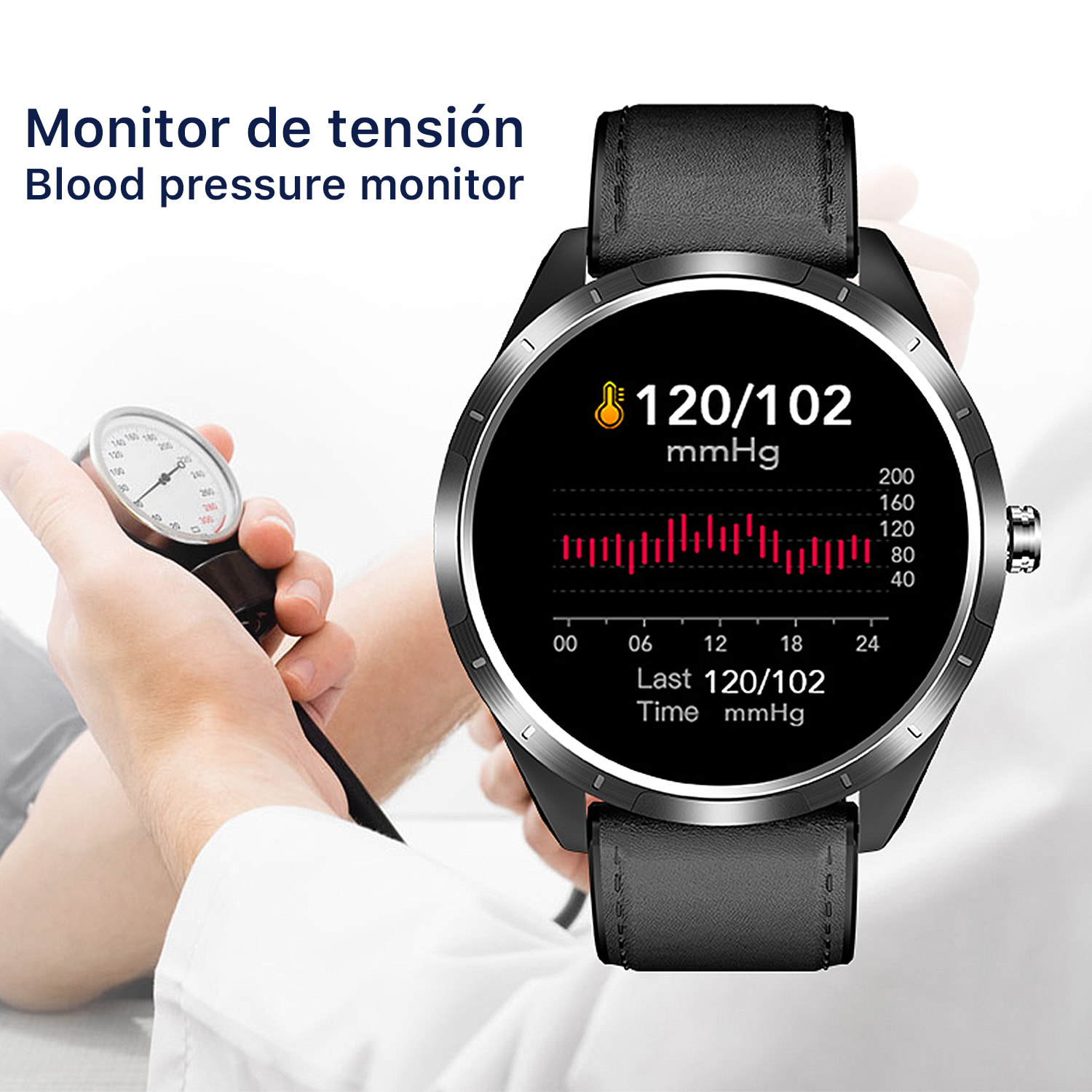 Smartwatch X3 con monitor de tensión y O2 en sangre. Incluye banda para pecho. Informe VFC y ECG 24 horas.